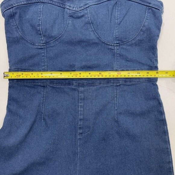 NEW LOOK‎ Women's Strapless Stretch Denim Jumpsuit Large Skinny Ankle Zipper NWT - Picture 14 of 16